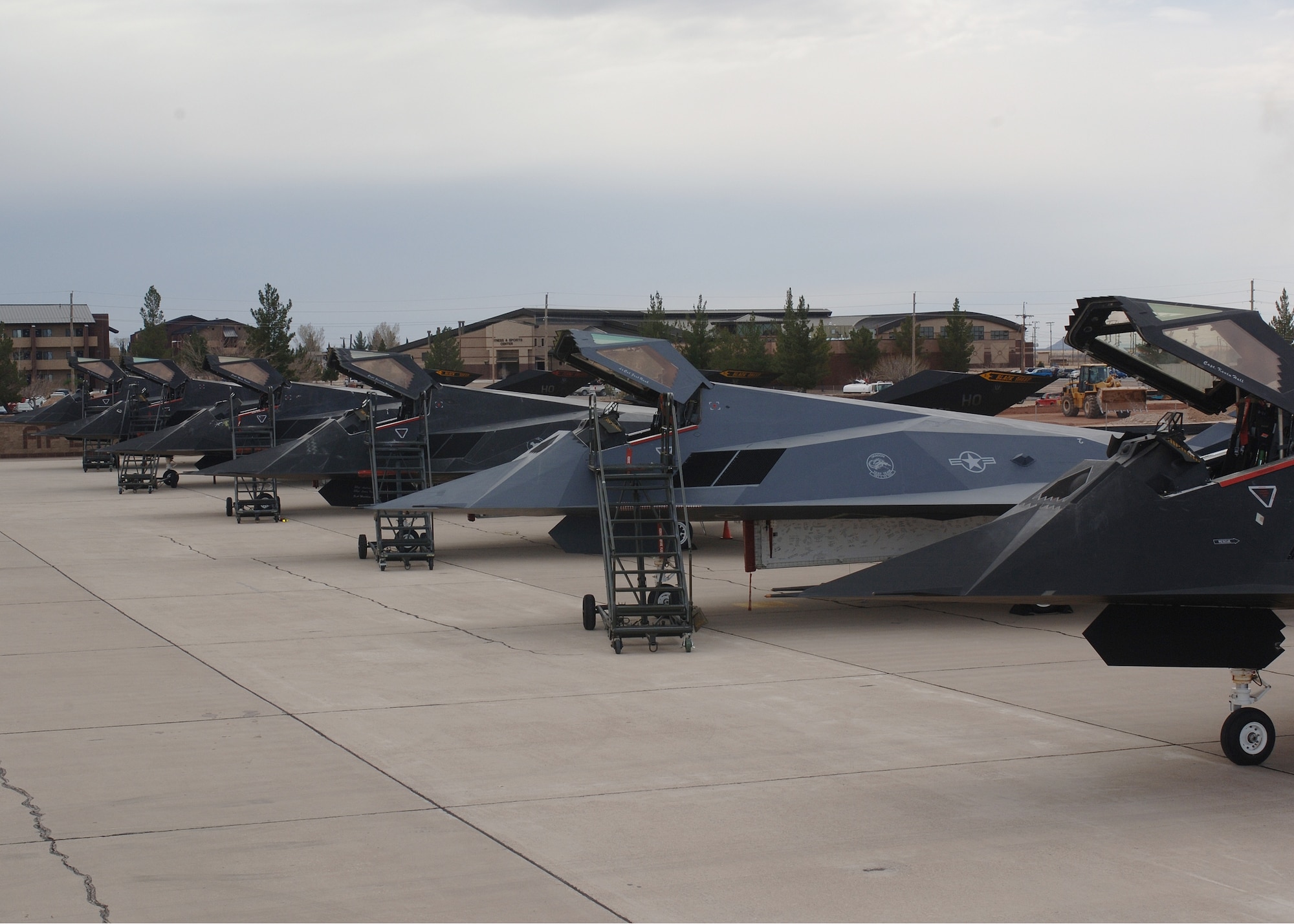 The first six F-117A Nighthawks are prepared for their final flight before taking off to Tonopah Test Range, Nev., March 12. (U.S. Air Force photo by Airman 1st Class John Strong)