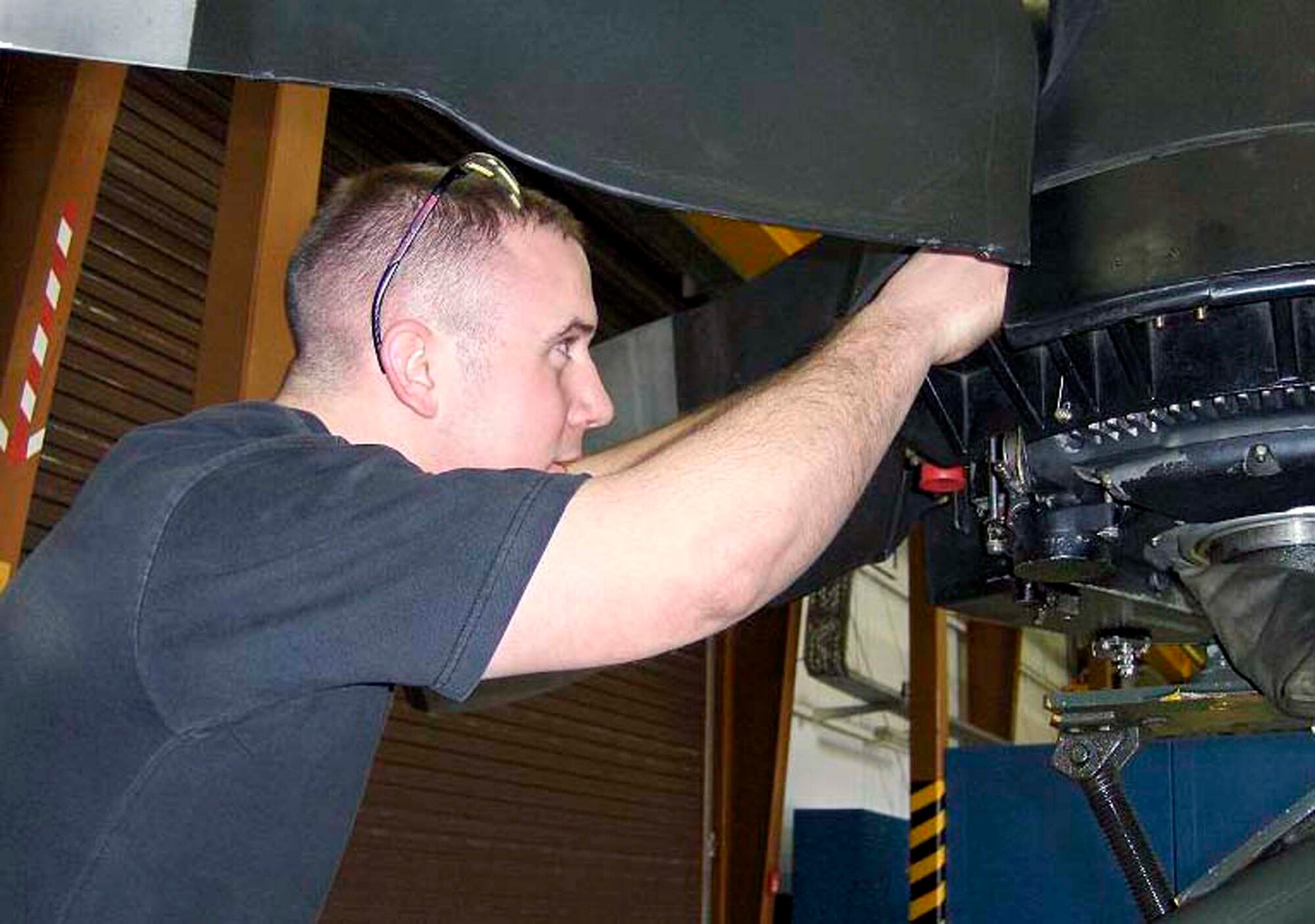 Senior Airman David Petter performs routine maintenance on one of the many propellers that come into the propeller repair shop at Ramstein Air Base, Germany. Airman Petter is a C-130 Hercules mechanic with the 86th Maintenance Squadron. (U.S. Air Force photo/Staff Sgt. Jason David)