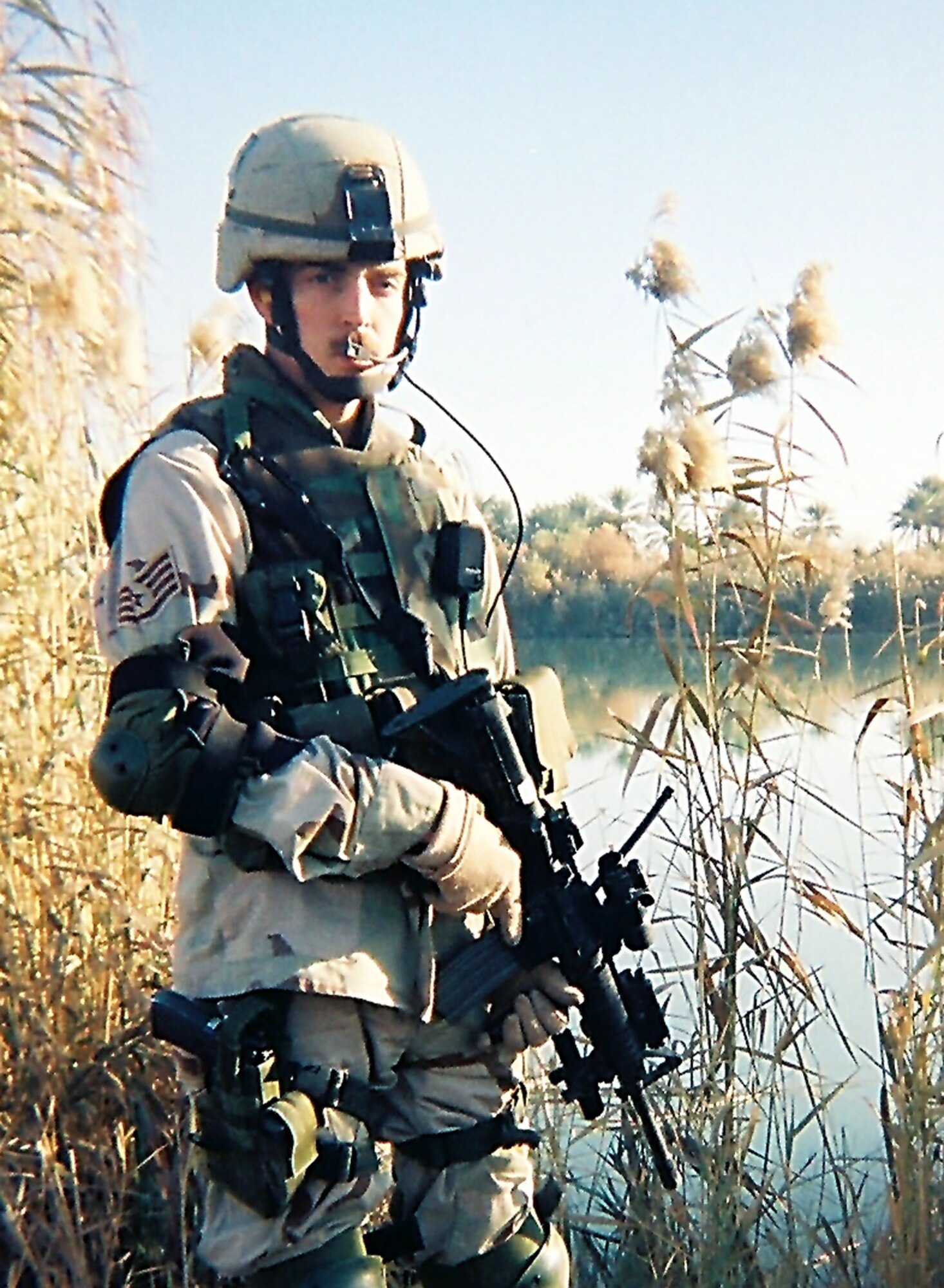 Tech. Sgt. Frank Mailki, 823rd Security Forces Squadron, stands on the banks of the Tigris River during a recent deployment to Balad Air Base, Iraq. Sergeant Mailki was recently selected to attend Officer Training School after finishing a degree in criminal justice. (Courtesy Photo)
