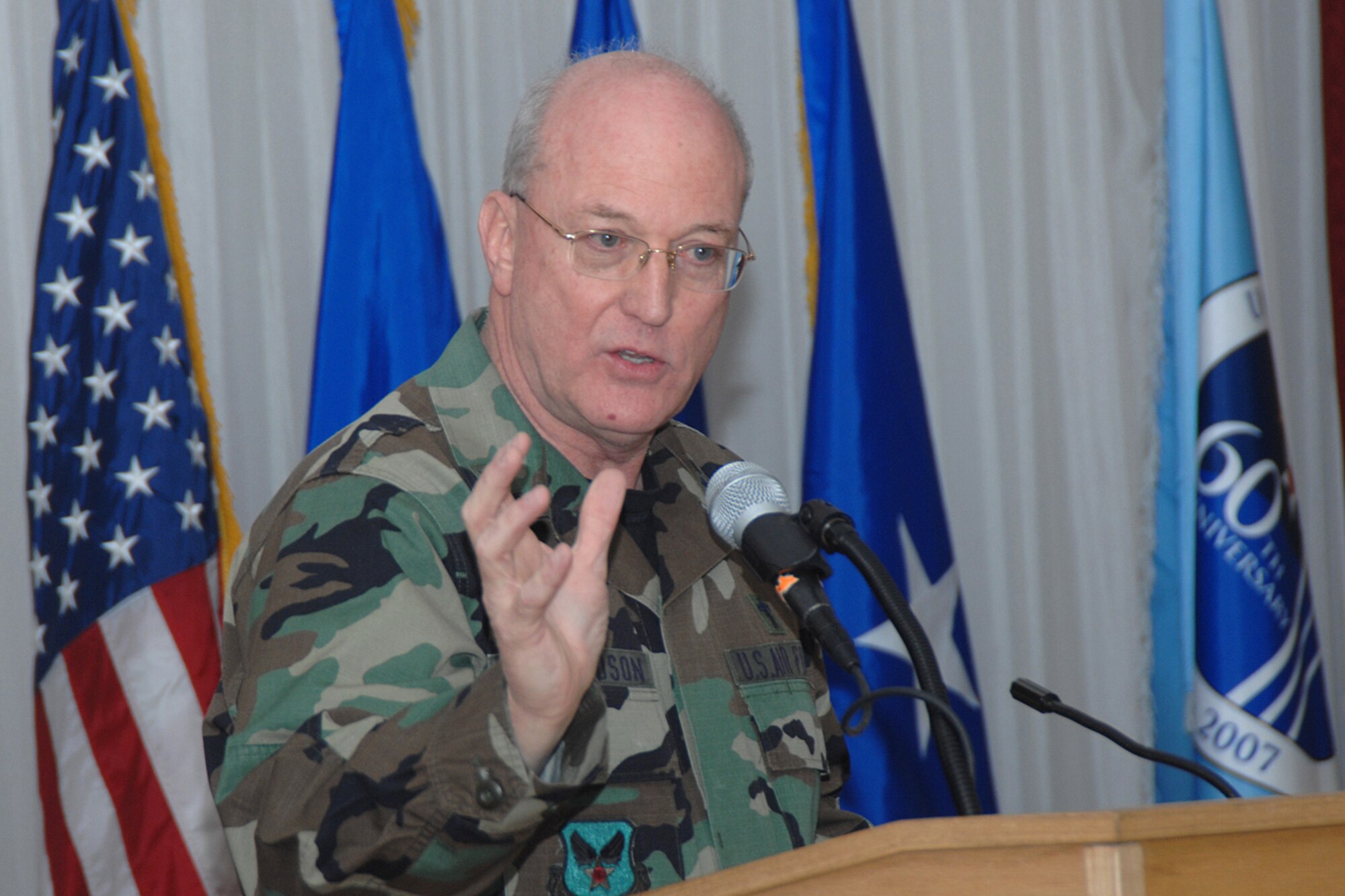 Hanscom AFB, Mass. -- Air Force Deputy Chief of Chaplains Chaplain (Brig. Gen.) Cecil R. Richardson addresses an audience of Hanscom personnel during the base’s National Prayer Luncheon March 8. 
