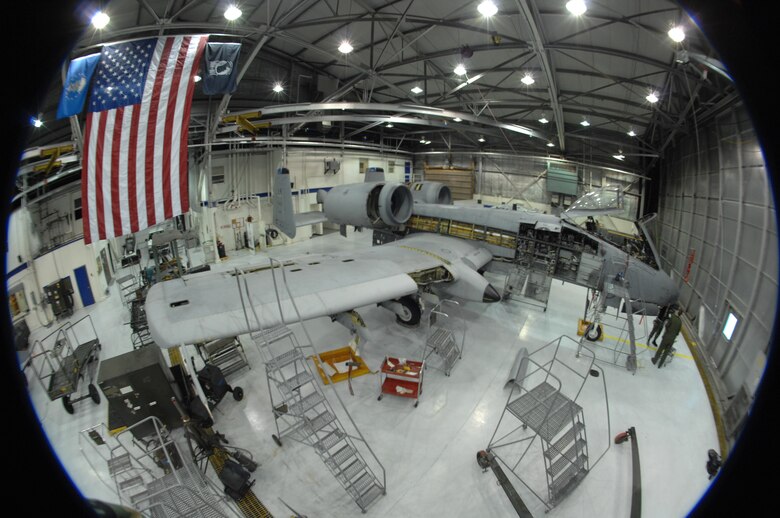 EIELSON AIR FORCE BASE, Alaska -- An A/OA-10 Thunderbolt II sits in the Phase Maintenance hangar here on Mar.13. The A/OA-10 Thunderbolt II is the first Air Force aircraft specially designed for close air support of ground forces. They are simple, effective and survivable twin-engine jet aircraft that can be used against all ground targets, including tanks and other armored vehicles.
(U.S. Air Force Photo by Staff Sgt Joshua Strang)