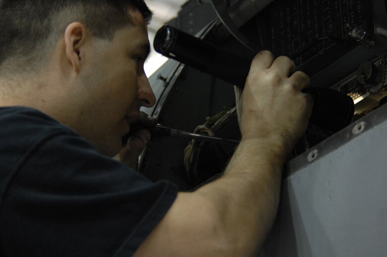 EIELSON AIR FORCE BASE, Alaska -- Staff Sgt Jason Belanger, 354th Maintenance Squadron (MXS), inspects a portion of an A-10 Thunderbolt II during Phase maintenance on Mar. 13. Phase maintenance is an overhaul of the entire aircraft which ensures it is ready for safe flight.The 354th MXS is in charge of the Phase program and can turn an A-10 around in 10 days.
(U.S. Air Force Photo by Staff Sgt Joshua Strang)