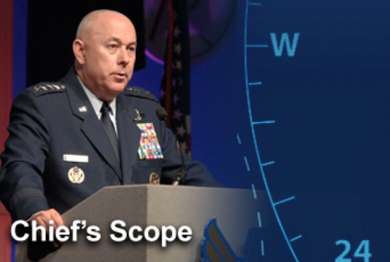 The Chief's Scope is designed to briefly highlight current topics Air Force Chief of Staff Gen. T. Michael Moseley feels are important to America's Airmen.  (U.S. Air Force illustration/Mike Carabajal)