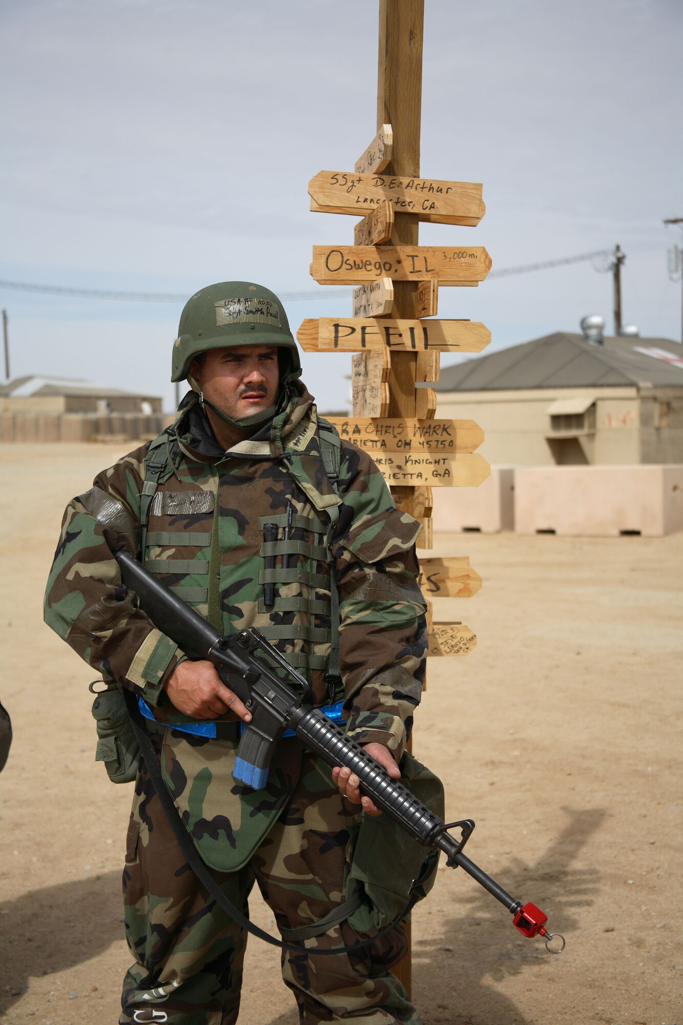 Staff Sgt. Paul Smith, 412th Aircraft Maintenance Squadron, performs perimeter security during the ORI Phase II. Airmen were also tested with their ability to perform proper SALUTE reports -- size, activity, location, unit, time and equipment. (Photo by Jet Fabara)