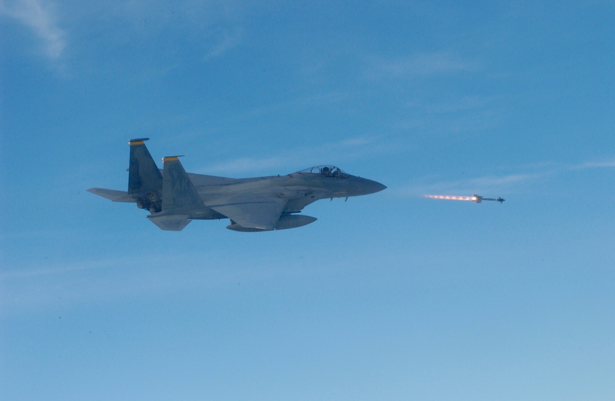 A 12th Fighter Squadron pilot fires an Air Intercept Missile-9M Sidewinder at a sub-scale drone during Combat Archer Feb. 20-March 2 at Tyndall Air Force Base, Fla. (Photo courtesy of the 83rd Fighter Weapons Squadron)