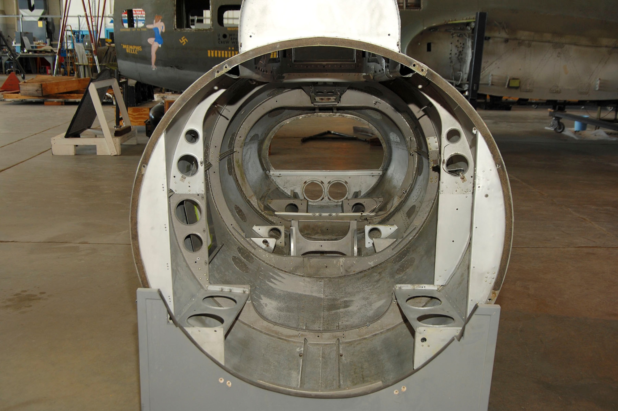 DAYTON, Ohio (02/2007) - Interior of the tail gunner section of the "Memphis Belle" in the restoration area of the National Museum of the U.S. Air Force. (U.S. Air Force photo by Ben Strasser)