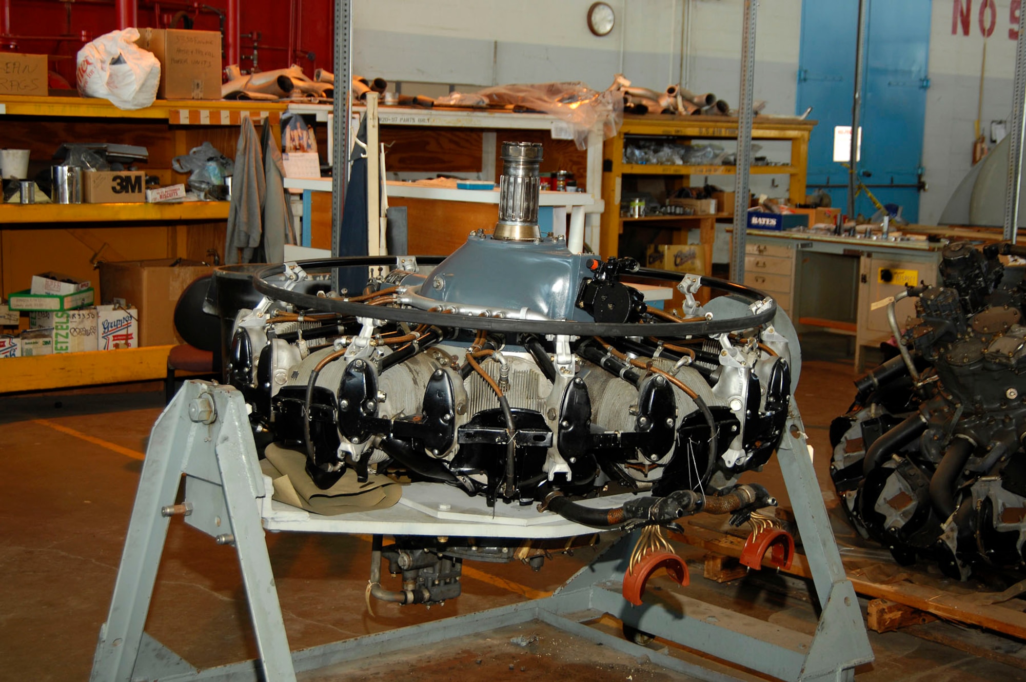 DAYTON, Ohio (02/2007) - One of the the "Memphis Belle" engines, a Wright R-1820-97 turbosupercharged radial of 1,200 hp, in the restoration area of the National Museum of the U.S. Air Force. (U.S. Air Force photo by Ben Strasser) 