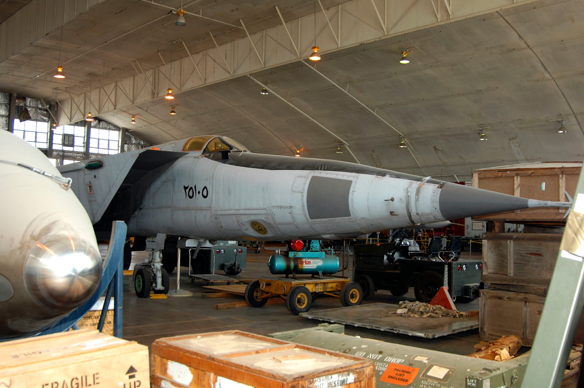 DAYTON, Ohio -- MiG 25 in the restoration area at the National Museum of the U.S. Air Force. (U.S. Air Force photo)