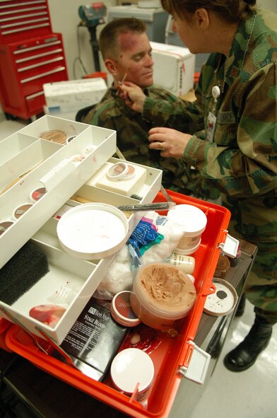 LAUGHLIN AIR FORCE BASE, Texas -- Moulage kits, like the one pictured here, include everything necessary to simulate almost any kind of injury, from minor scratches to objects imbedded in flesh.  Moulage is used to realistically simulate injuries for training medical personnel.  (U.S. Air Force photo by Staff Sgt. Austin M. May)