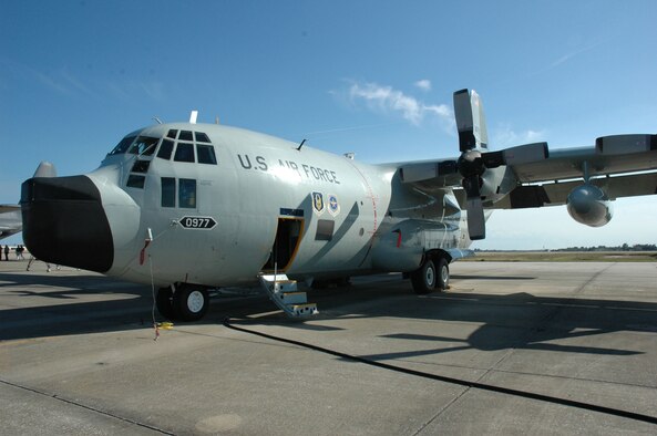 PATRICK AIR FORCE BASE, Fla. -- Tail number 977, a C-130H, formerly assigned to the 53rd Weather Reconnaissance Squadron "Hurricane Hunters" is now assigned to the 920th Rescue Wing, Patrick Air Force Base, Fla. 

After years of tracking down hurricanes, the H-model is now tracking down people in need of rescuing. The plane is scheduled to be repainted in the coming months and ready to fly rescue missions soon thereafter. The 403rd Wing replaced the H-model with the newer, more technologically advanced J-model, which climbs higher, faster and more efficiently. The last H-model left the 403rd Wing in January, 2006. (Air Force Photo by Major Chad E. Gibson)