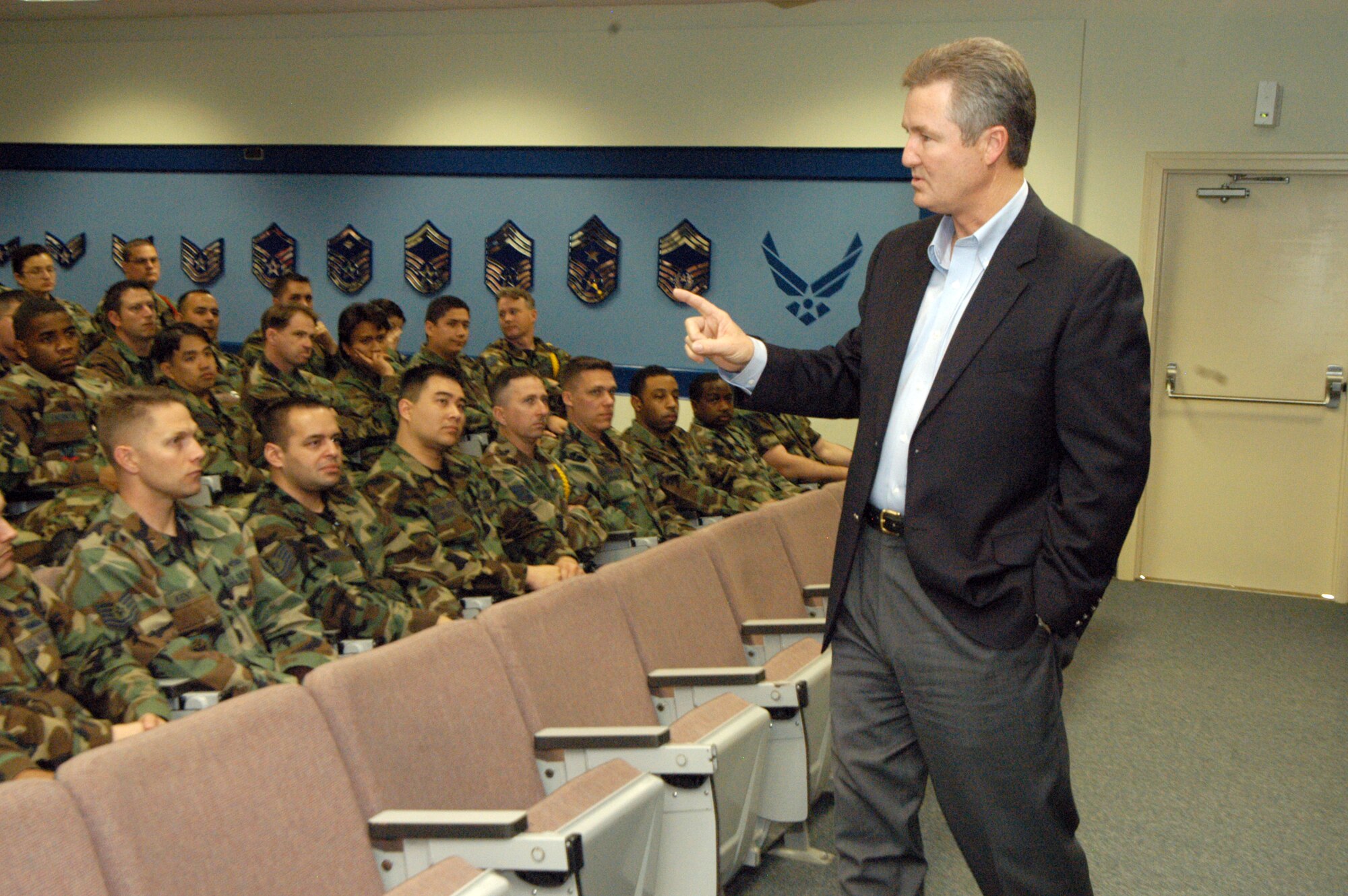 Retired Chief Master Sergeant of the Air Force Gerald R. Murray speaks at the NCO Academy Friday. U.S. Air Force photo by Sue Sapp 