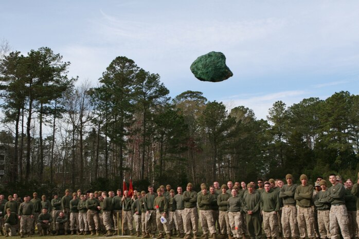 The blarney stone looms over a crowd of onlookers during the St. Patrick?s Day Field Meet, here, March 18. The field meet was a way for the Marines and sailors of 8th ESB to celebrate the life of St. Patrick, the patron saint of engineers.