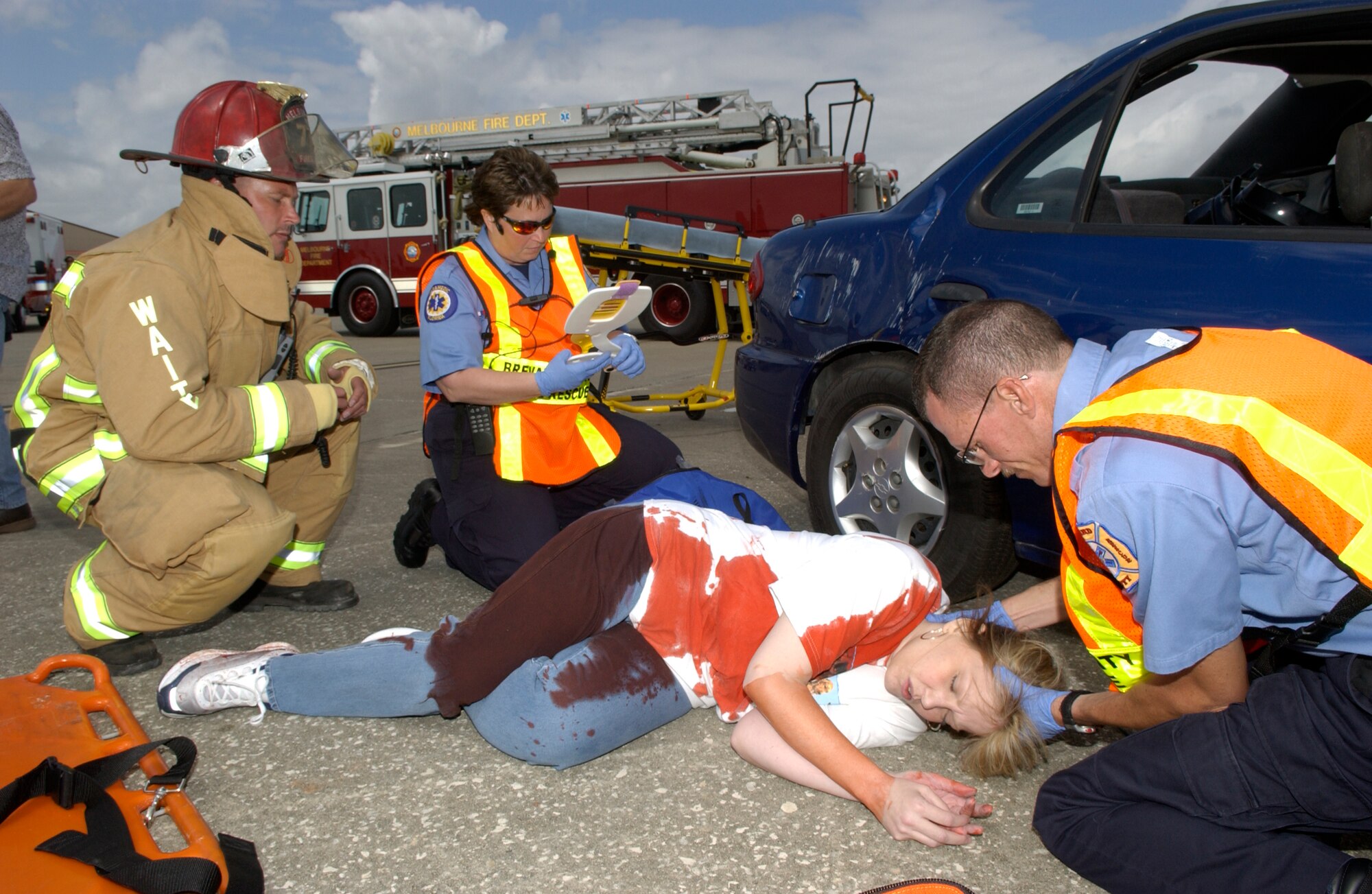 Senior Master Sgt. Rene Rubiella, who lost his 18-year-old daughter, Allie, in an automobile accident in 2005, talks to high school seniors attending Operation Not on Our Watch.  This event has become an an annual event at the Rescue Wing along with its community partners to help reduce the number of teen driving deaths in Brevard County Fla. due to distracted driving.  In recent weeks Sergeant Rubiella has announced that after a recent meeting wiht Florida's Governor, the state of Florida will be mandating Operation NOW throughout Florida and require all high school students to attend a similar program.