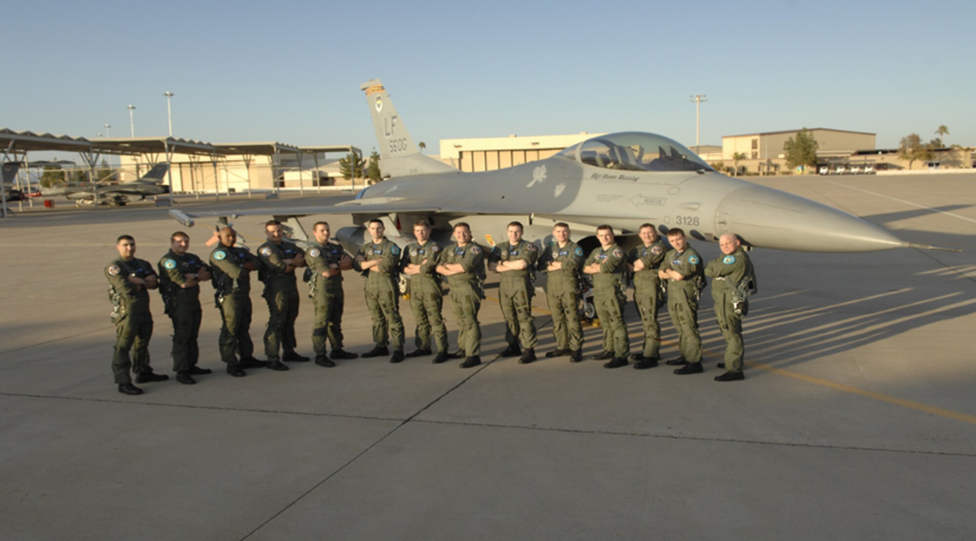 The 309th Fighter Squadron “Ducks” will graduate 14 students Saturday from class 06-JBC. From left, the graduates are: 1st Lt. Robert Pneuman, 1st Lt. Kevin DiFalco, 1st Lt. Rich Peace, Capt. Matt Shaw, Capt. Jason Hawk, Capt. Dave Snodgrass, 1st Lt. Brian Watts, 1st Lt. Greg Levenson, 1st Lt. Matt Marshall, Capt. Ed Stapanon, 1st Lt. Joshua Arki, 1st Lt. Mike Watkins, 1st Lt. Joseph Witt and 1st Lt. Scott Cheslak.