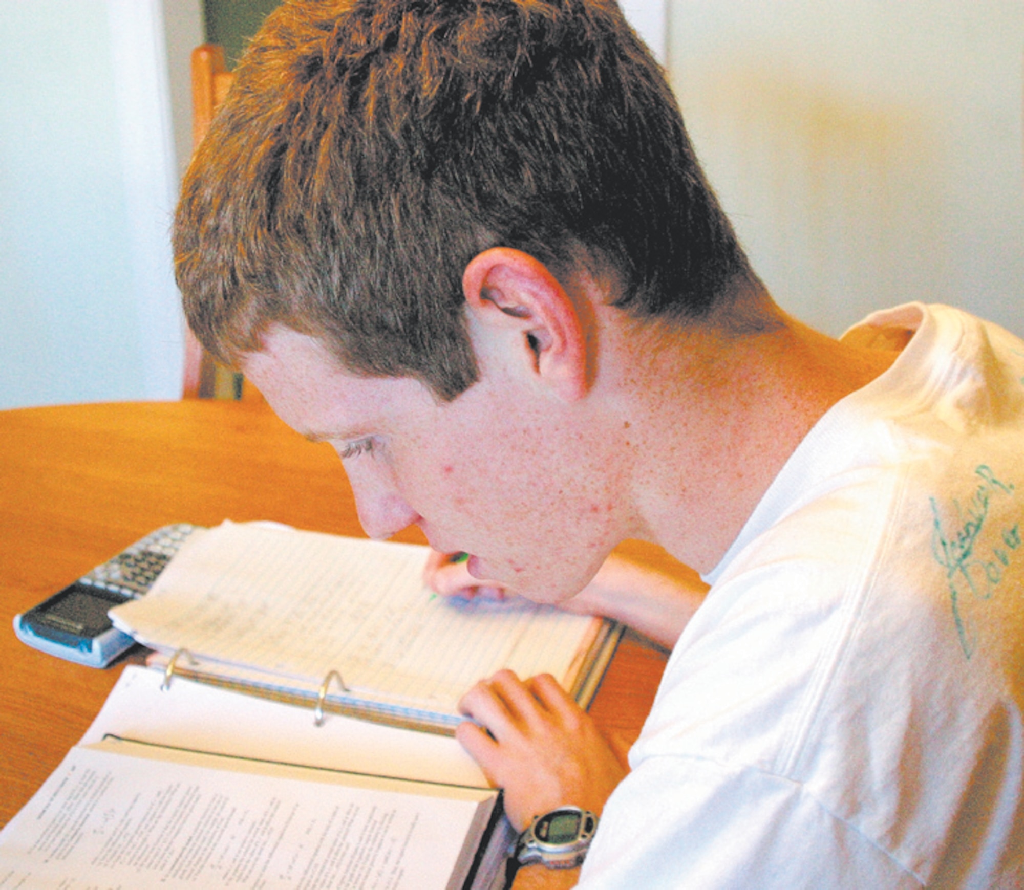 Jonathon Lewis, who was recently appointed to teh United States Air Force Academy, completes his calculus homework. He is taking classes at Fayetteville Technical Community College while finishing his senior-year high school requirements through home-schooling.