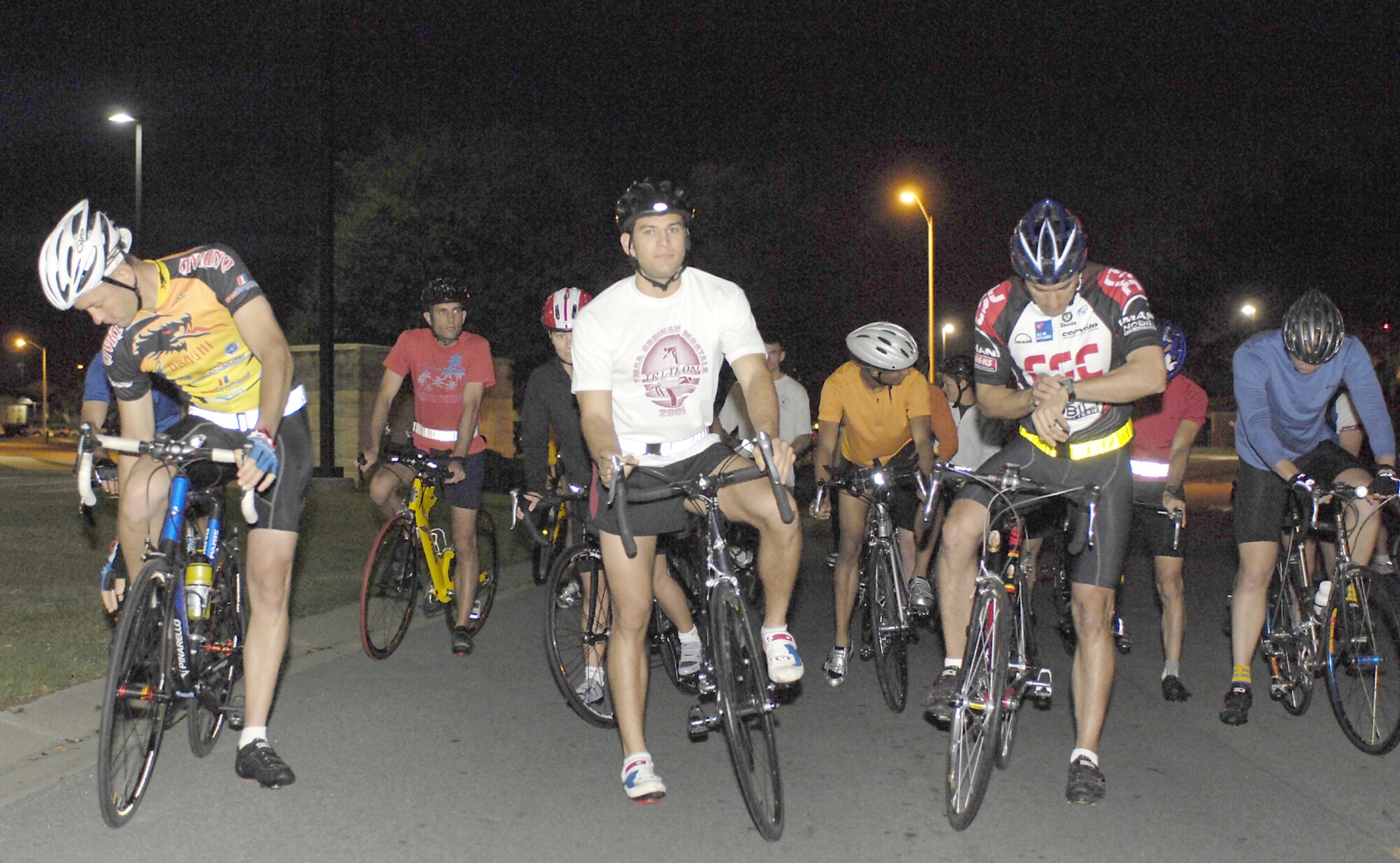 Athletes prepare for the start of the Shamrock biathlon March 16. The event included a 13.5 mile bike ride and five kilometer run. (U.S. Air Force photo by Staff Sgt. Manuel Martinez)