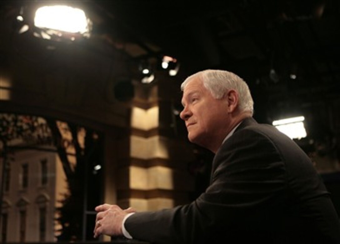 Defense Secretary Robert Gates on the set before his appearance on the CBS talk show "Face the Nation" March 18, 2007, in Washington.