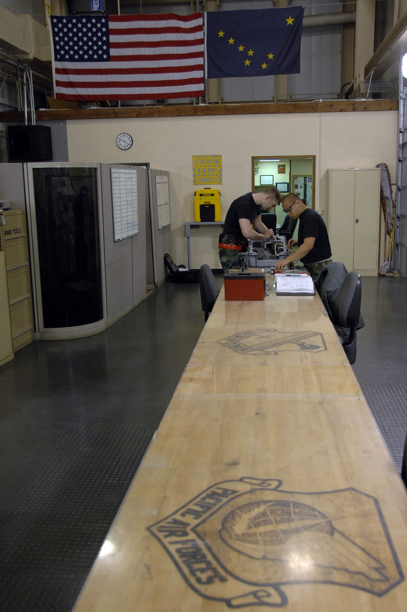 EIELSON AIR FORCE BASE, Alaska -- The 354th Maintenance Squadron's Egress shop is charged with maintaining and repairing aircraft seats, canopys, and other equipment that is used to save a pilot's life when called upon. Here Airman 1st Class Stephen Rehdantz (left) and Senior Airman Manuel Acuna work on an A-10 seat during its Time Compliance Technical Order 36 month seat inspection here on 21 Mar. The MXS Egress shop conducts the inspection to ensure that the seat is operating properly which usually takes 2 days from the time it is removed from the aircraft until it is reinstalled.
(U.S. Air Force Photo by Staff Sgt Joshua Strang)