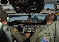 EIELSON AIR FORCE BASE, Alaska -- Capt. Ryan King and 1st Lt. Steve Akins, 168th Air Refueling Wing, Alaska Air National Guard, prepare to land on the runway after returning from a refueling training mission on 15 Mar. The 168th ARW mission is to train and equip KC-135R combat crews to provide air refueling in support of PACAF Operations Plans and worldwide refueling taskings.
 (U.S. Air Force photo by Airman 1st Class Jonathan Snyder)