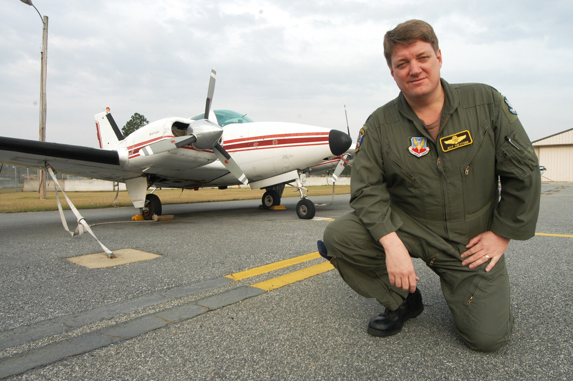 Lt. Col. Jeff Thetford has landed at all 106 air fields in Georgia to raise awareness of the Robins Air Force Base Aero Club and to spread information about the Georgia Air National Guard. U. S. Air Force photo by Sue Sapp 