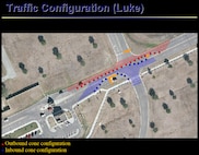 Traffic patterns will shift at the Gatewate East Gate April 3-6 to allow for retrofitting of the final denial barriers. Cones will be placed to help direct the flow of traffic. Motorists are advised to use extreme caution while traversing the work zone. (Map courtesy of the 37th Security Forces Squadron)