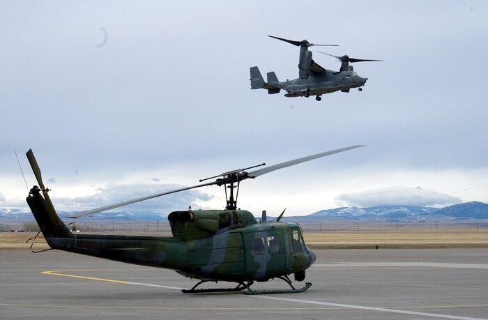 A CV-22 Osprey assigned to the 71st Special Operations Squadron, Kirtland Air Force Base, N.M., lands at Malmstrom to refuel during a training mission March 15. 