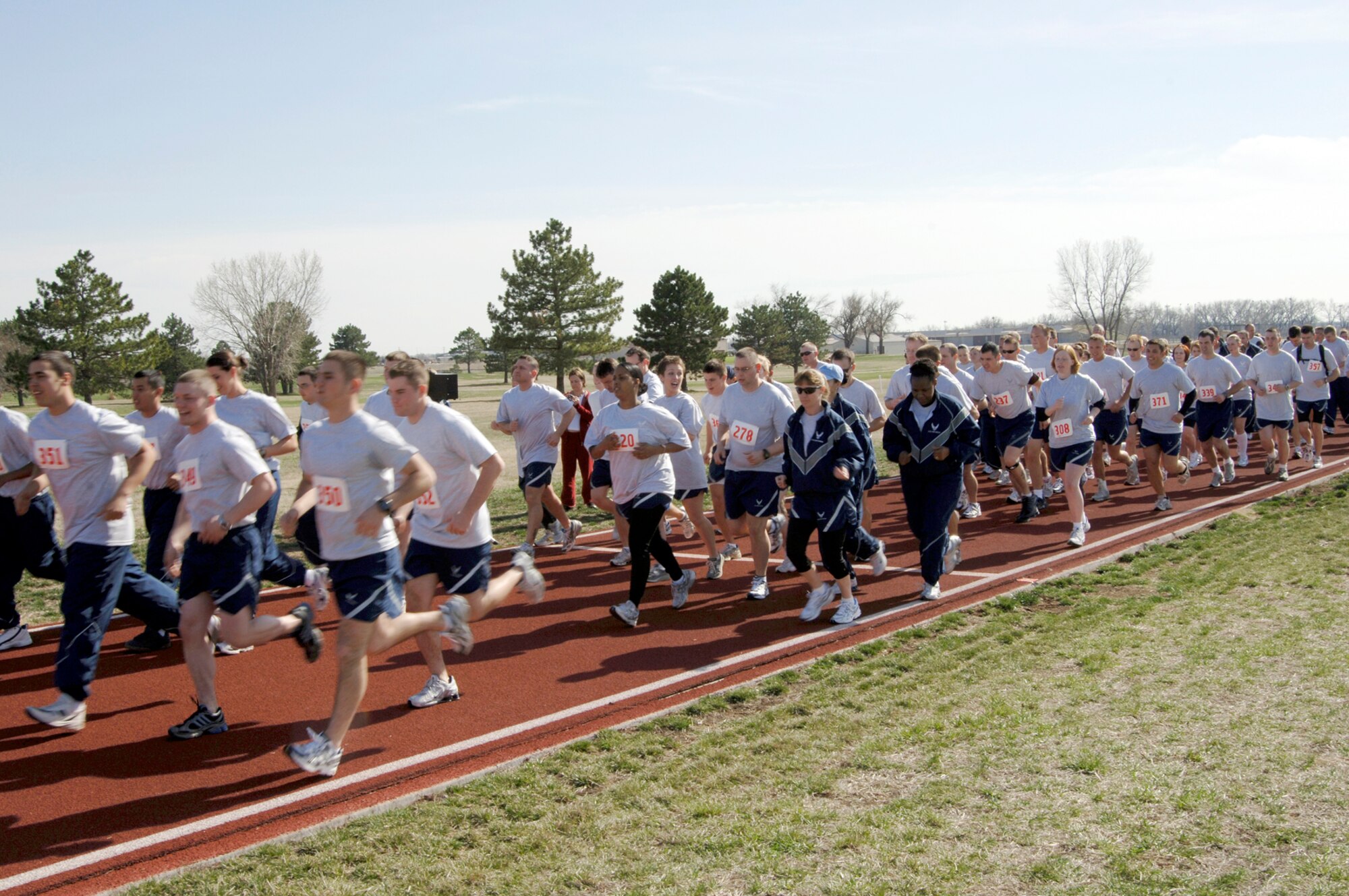 Team McConnell members participate in a 5K run on base, March 16, in honor of this year's Air Force Assistance Fund campaign, which began Feb. 12 and will run through May 4. The AFAF offers Airmen an opportunity to contribute to any of the four official Air Force charitable organizations. (Air Force photo by Senior Airman Jamie Train)