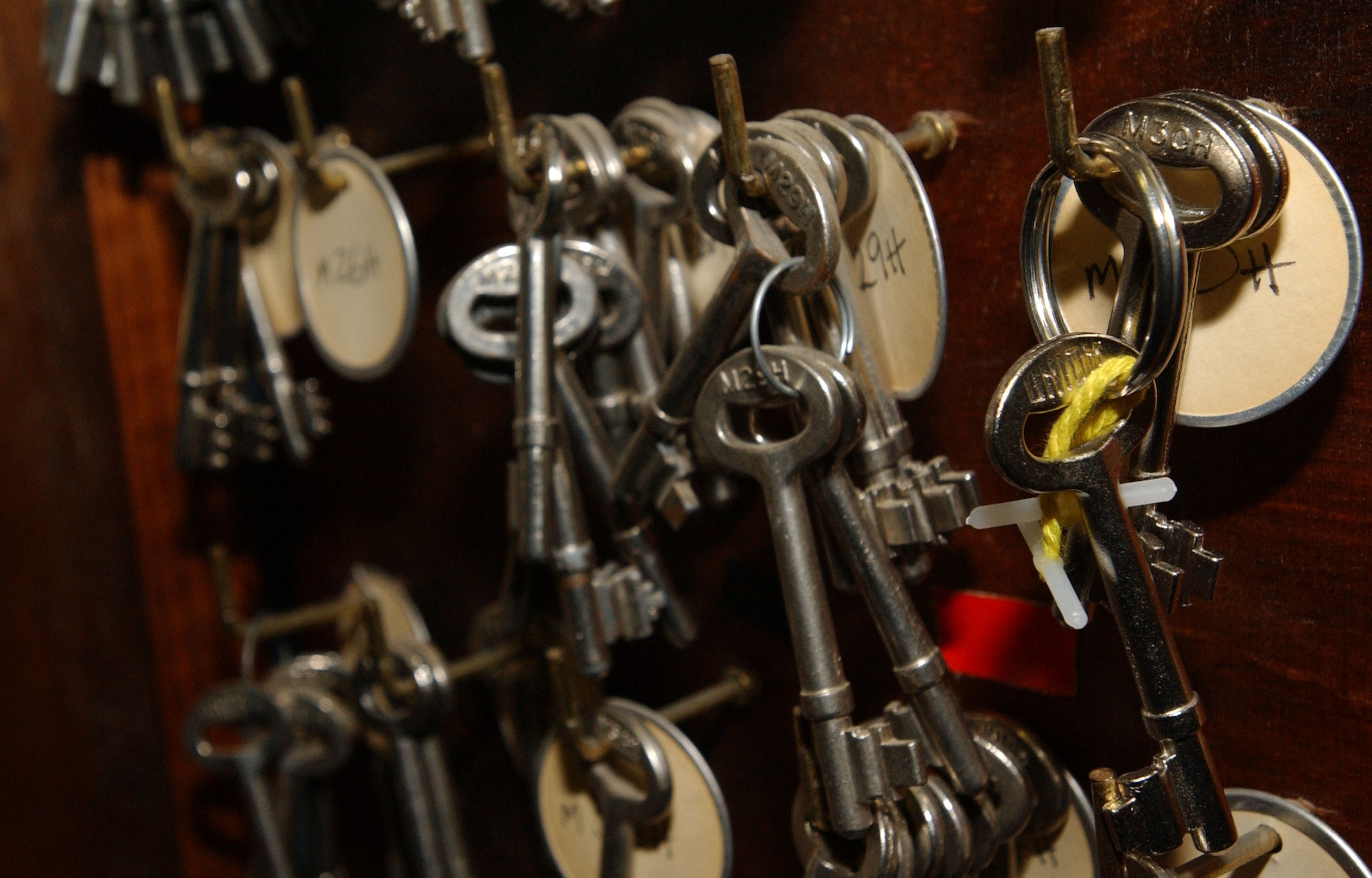 Keys to storage areas around base hang in the 100th Civil Engineer Squadron Lock Shop. (U.S. Air Force photo by Airman Brad Smith)