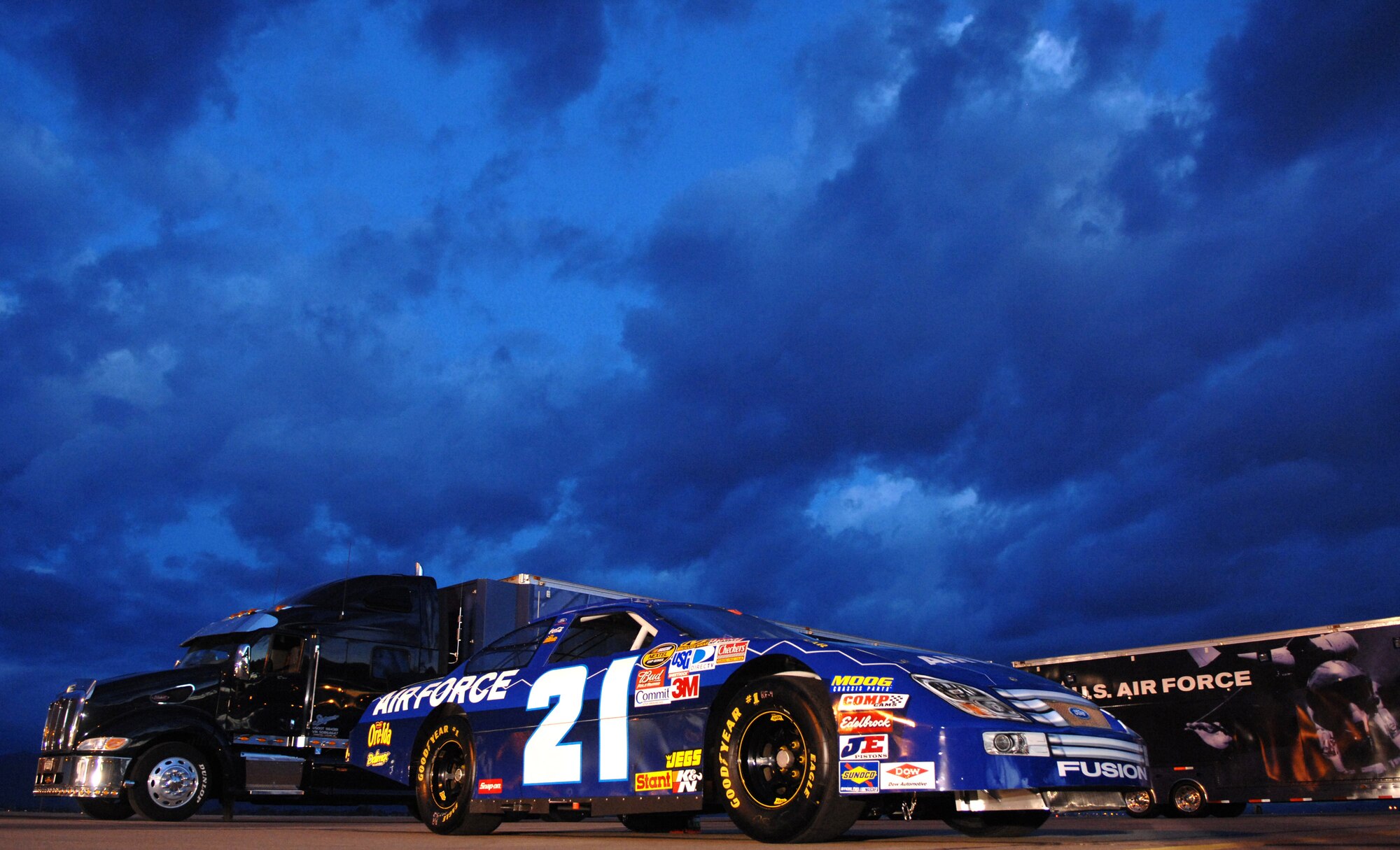 The Air Force NASCAR show vehicle served as a backdrop for Good Morning Arizona, a morning show filmed at Luke Air Force Base, Ariz., March 22. The show featured demonstrations from different Air Force career fields and helped promote Air Force Week. (U.S. Air Force photo/Staff Sgt. Brian Ferguson) 