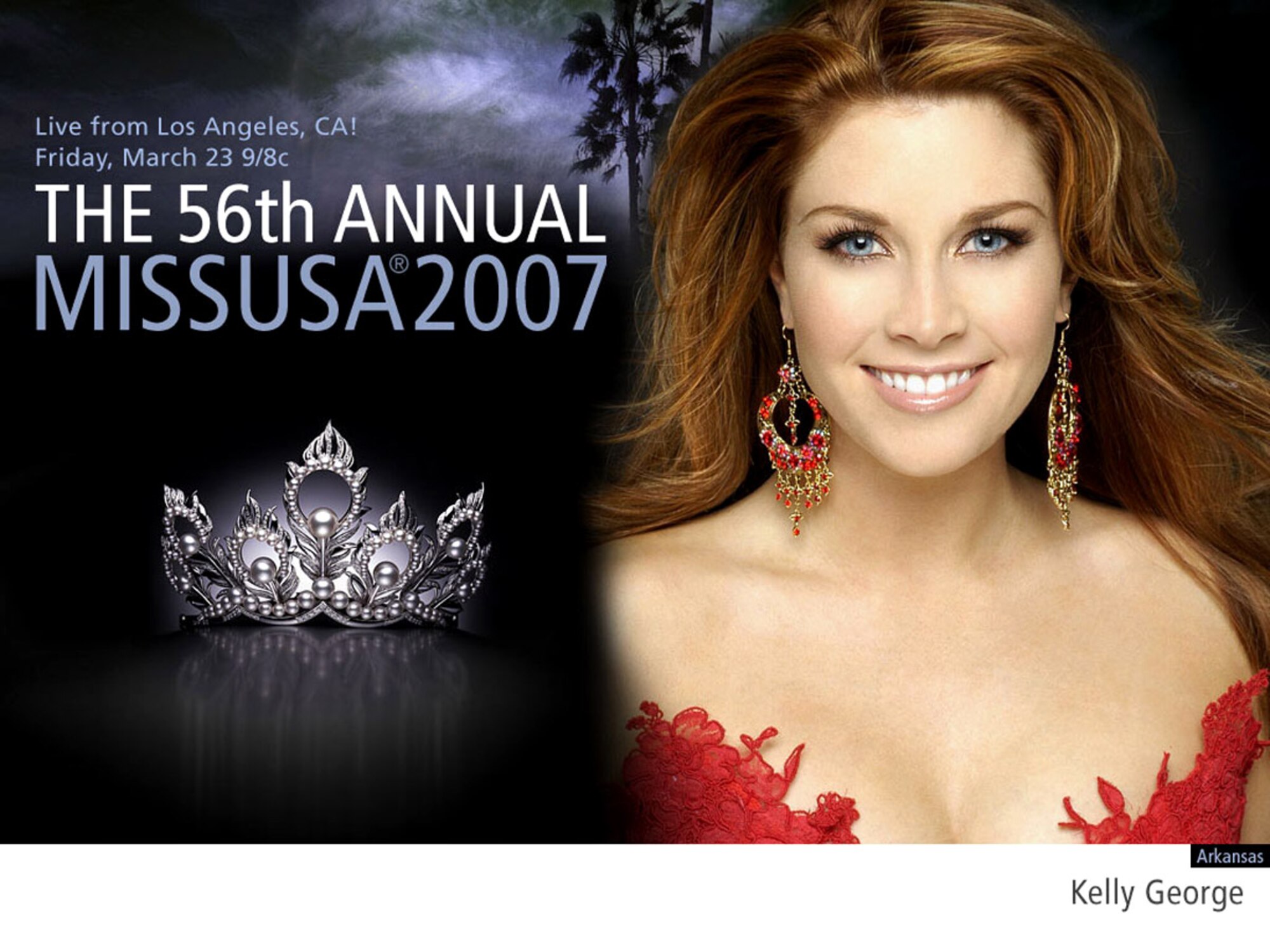 Kelly George, a U.S. Air Force 2nd lieutenant and deputy chief of public affairs at Little Rock AFB, Ark., competed March 19 against 50 other women from around the country in the preliminary rounds of the Miss USA contest. The Miss USA contest will airs live on NBC March 23. (U.S. Air Force illustration)