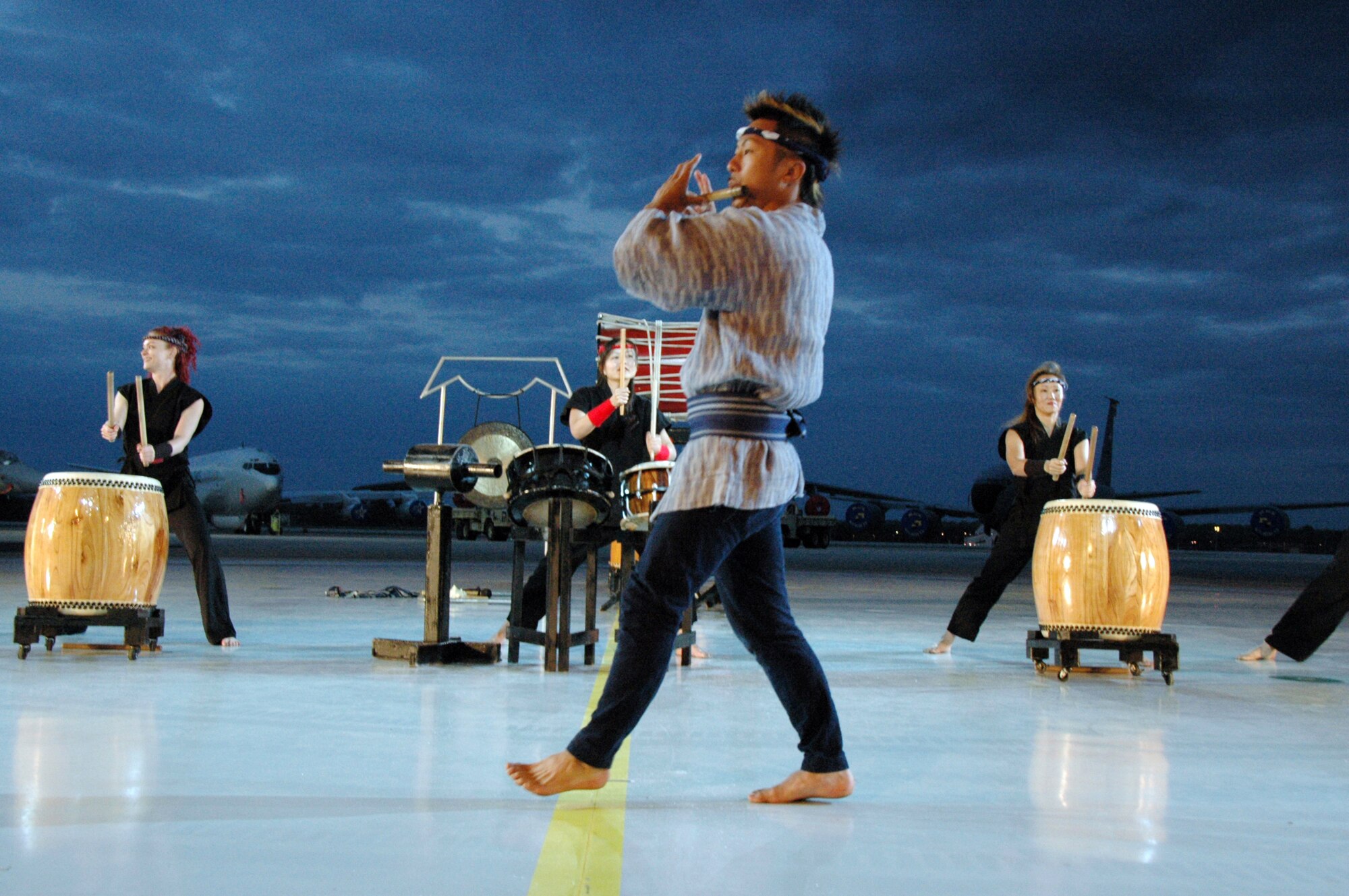 Members of Fushu Daiko put on a performance that is visual as well as musical. U.S. Air Force photo by Sue Sapp 
