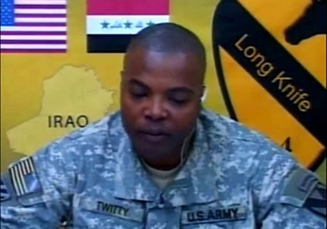 Commander of the 4th Brigade, 1st Cavalry Division U.S. Army Col. Stephen Twitty, speaks with reporters today at the Pentagon via satellite providing an update on security operations in Iraq.