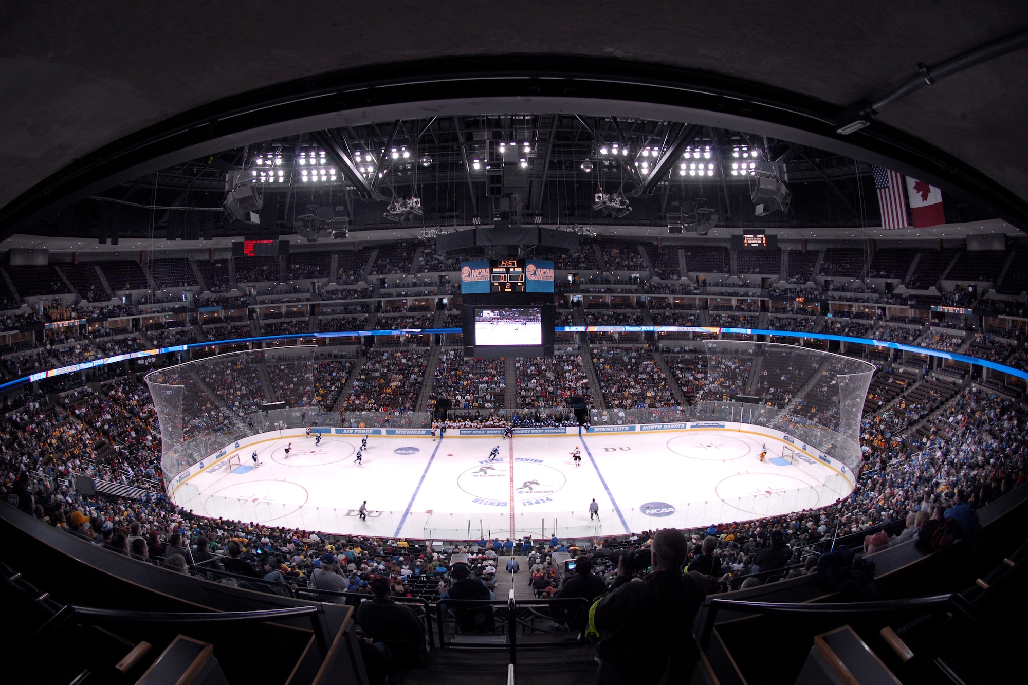 The Pepsi Center in Denver was the site for Air Force's first appearance in the NCAA Hockey Tournament March 24. A crowd of 11,161 saw Minnesota edge the Falcons, 4-3. (U.S. Air Force photo/Dave Armer)