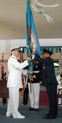 CAMP H.M. SMITH, Hawaii -- Admiral Timothy J. Keating, left, former commander of U.S. Northern Command, assumes command of U.S. Pacific Command from Lt. Gen. Daniel P. Leaf in a ceremony here today. (U.S. Pacific Command photo by U.S. Navy MC3 Elisia Gonzalez) (Released)
