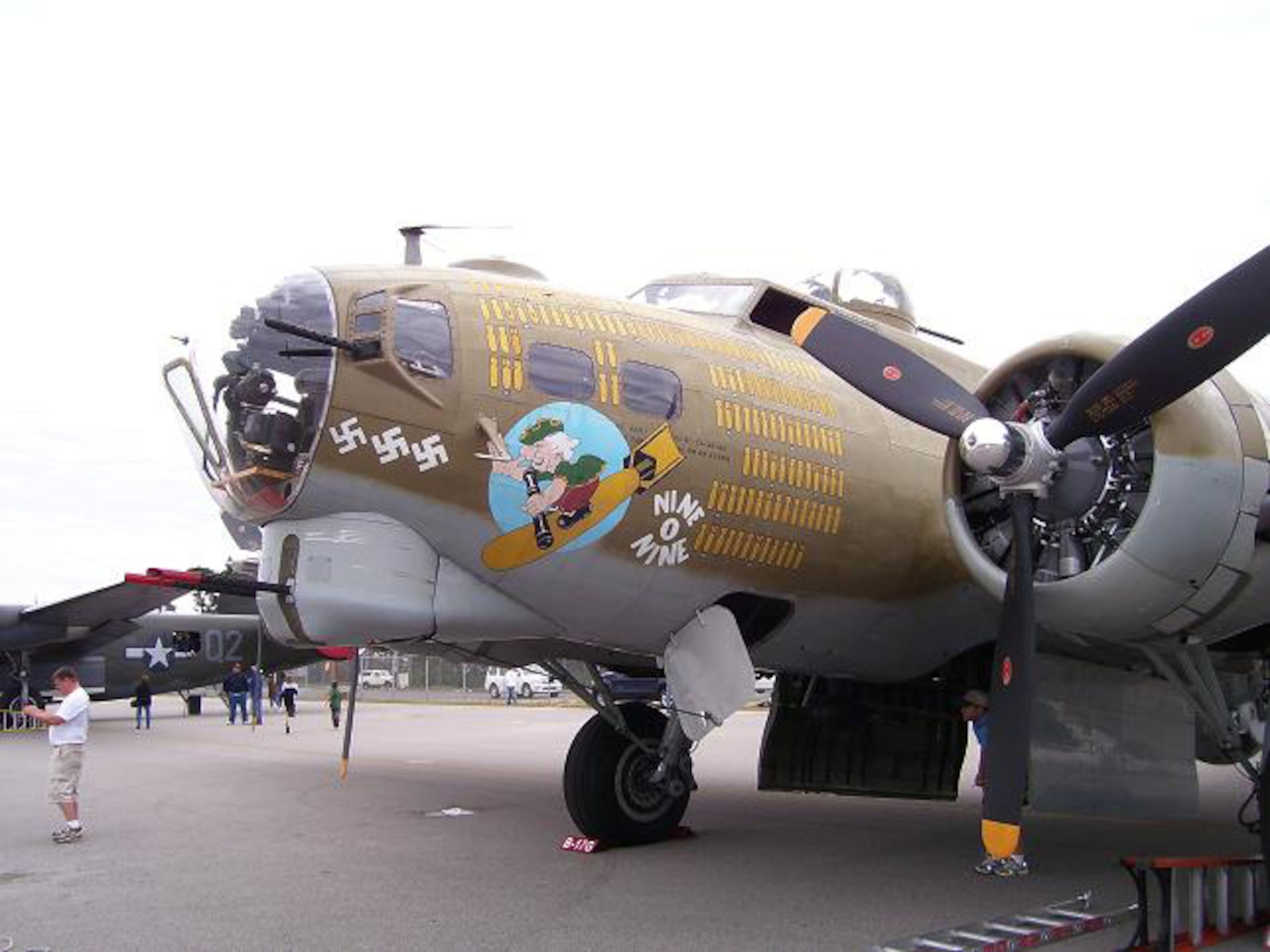 DESTIN, Fla. -- The B-17 Flying Fortress known as the "Nine-O-Nine" is the aircraft that that 1st Lt. Dan Montes, Air Force Research Laboratory, jumped out of to experience "living history" during a recent skydive. The aircraft, restored to its original wartime configuration, is named by the Collings Foundation in honor of a 91st Bomb Group, 323rd Squadron plane of the same name which completed 140 missions without an abort or loss of a crewman. (U.S. Air Force photo by 1st Lt. Dan Montes) 