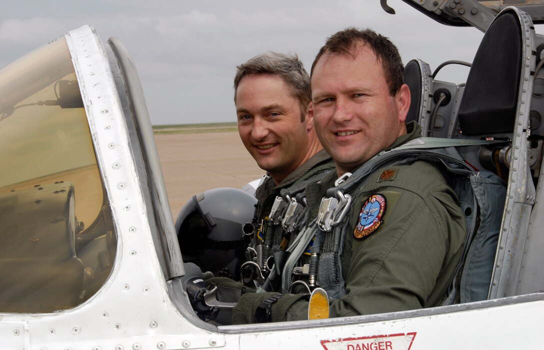 Maj. Jeff Grayson and Maj. John Koski, both reservists with the 97th Flying Training Squadron, prepare to take off Feb. 23.  The flight marked Major Grayson's 3,000th hour of flying. (U.S. Air Force photo/Sandy Wassenmiller)