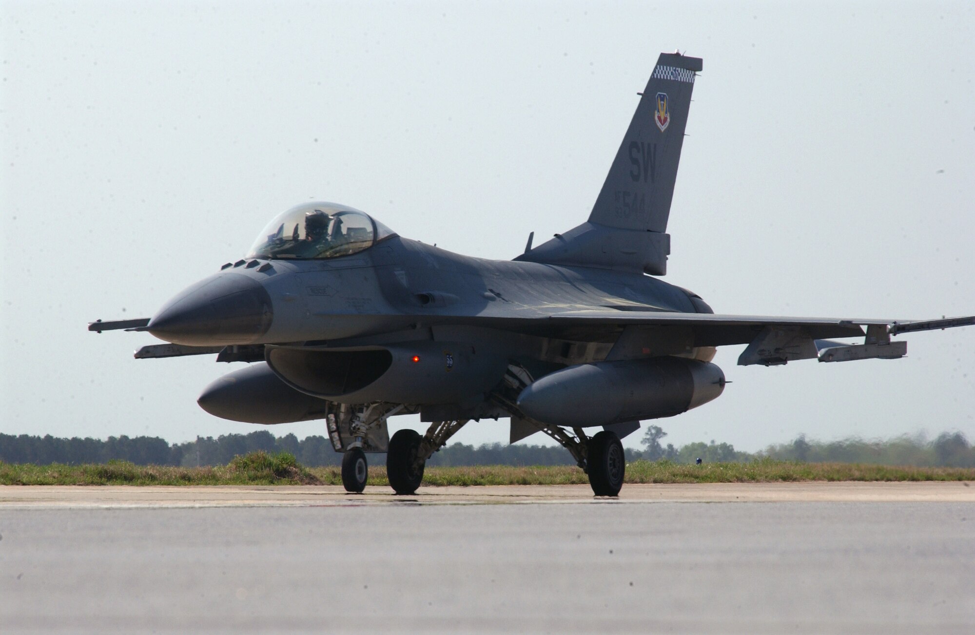 An F-16 Fighting Falcon from the 20th Fighter Wing prepares to launch in support of an operational readiness exercise March 27 at Shaw Air Force Base, S.C. Exercises prepare Airmen for future deployments. (US Air Force Photo by Staff Sgt. Nathan Bevier)