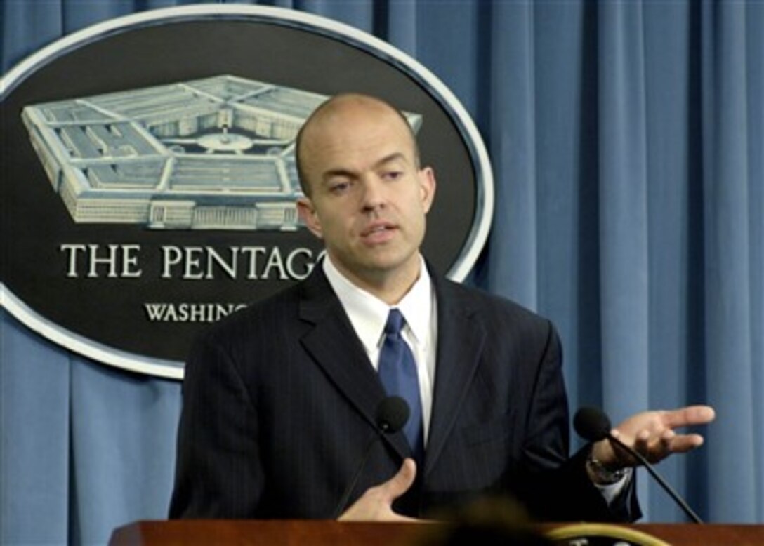 Deputy Under Secretary of Defense for Business Transformation, Acquisition, Technology, and Logistics Paul Brinkley briefs Pentagon reporters on industrial revitalization in Iraq on March 28, 2007.  Brinkley has spent a significant amount of time in Iraq and said there are a surprising number of state-of-the-art factories needing only a relatively small amount of outside help to resume production.  The effects of this modest assistance could be significant in terms of providing jobs for Iraqi citizens and normalizing trade.  