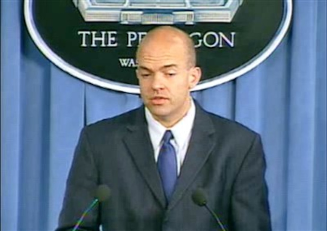 Deputy Undersecretary of Defense for Business Transformation Paul Brinkley presents the status of the Iraq Industry revitalization during a briefing at the Pentagon, March 28, 2007.