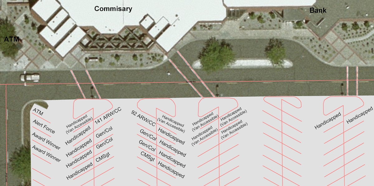 BX, Commissary handicap parking spots added, enhanced > Fairchild Air