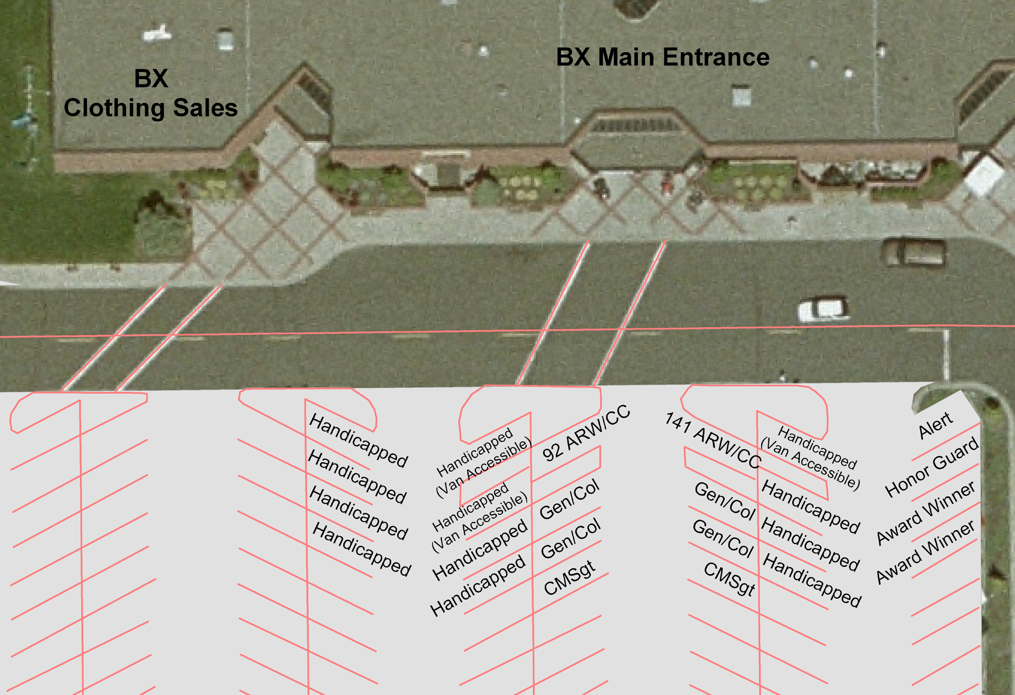 BX, Commissary handicap parking spots added, enhanced > Fairchild Air