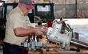 DAYTON, Ohio (02/2007) - Museum volunteer John Vance works on a &quot;Memphis Belle&quot; landing gear strut in the restoration area of the National Museum of the U.S. Air Force. (U.S. Air Force photo)