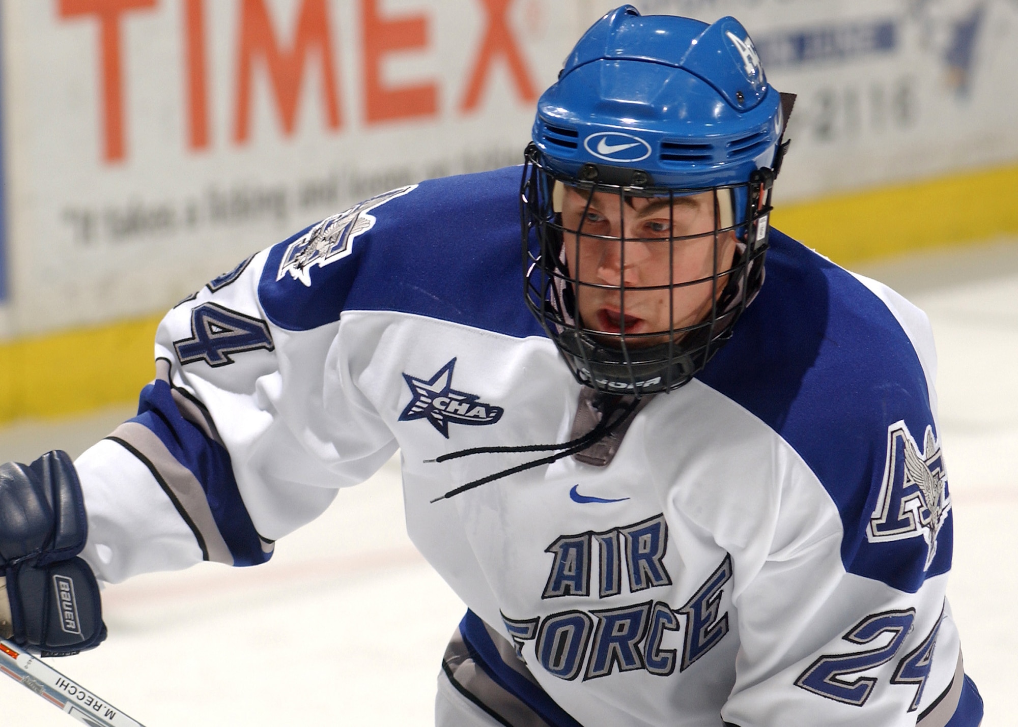 U.S. Air Force Academy Eric Ehn has been chosen as a finalist for the Hobey Hat Trick as college hockey's top player. The junior center from Dexter, Mich., led the nation in scoring in 14 of the last 18 weeks and ranked 11th in scoring and second in assists. (U.S. Air Force photo)