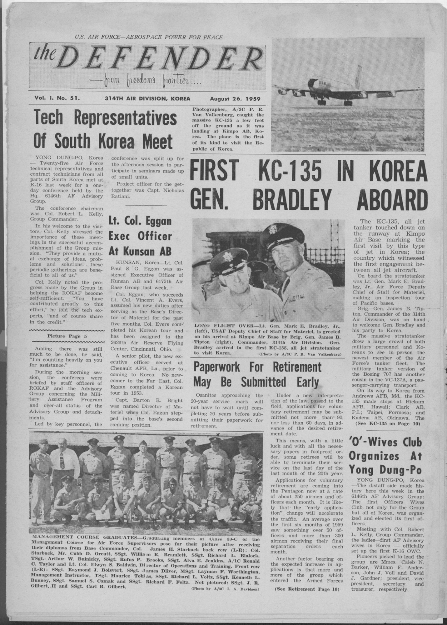 OSAN AIR BASE, Republic of Korea --  This is the front page from the Aug. 26, 1959 edition of The Defender. The Defender was the name of Osan's base newspaper until it changed to the MiG Alley Flyer in 1982.