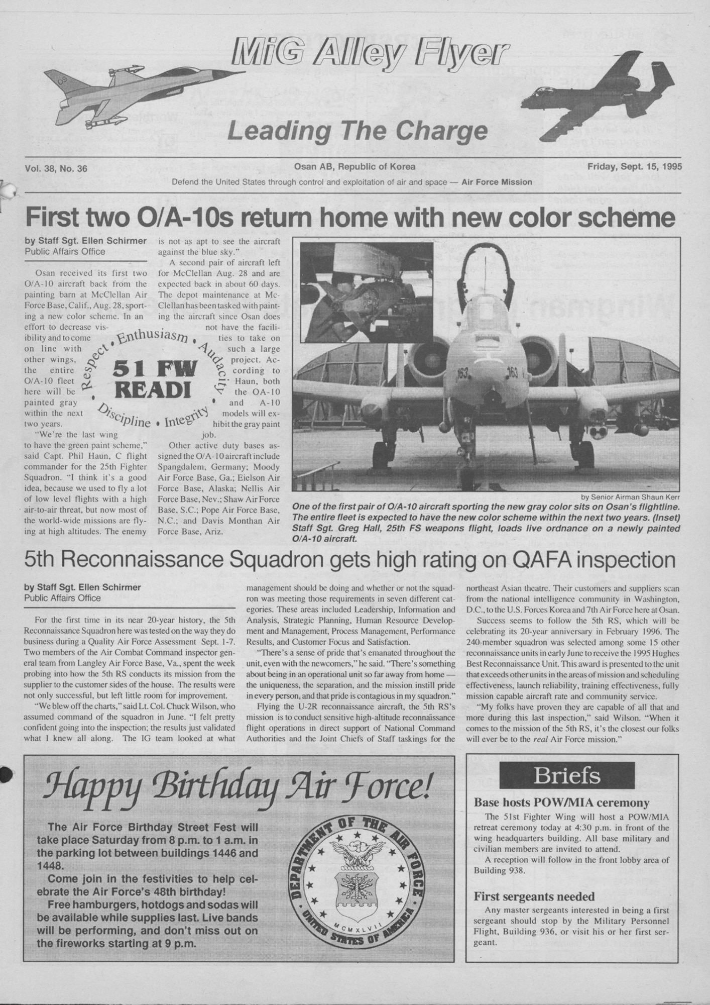 OSAN AIR BASE, Republic of Korea --  This is the front page of the MiG Alley Flyer from Sept. 15, 1995. Osan's paper changed it's name to MiG Alley Flyer in 1982.