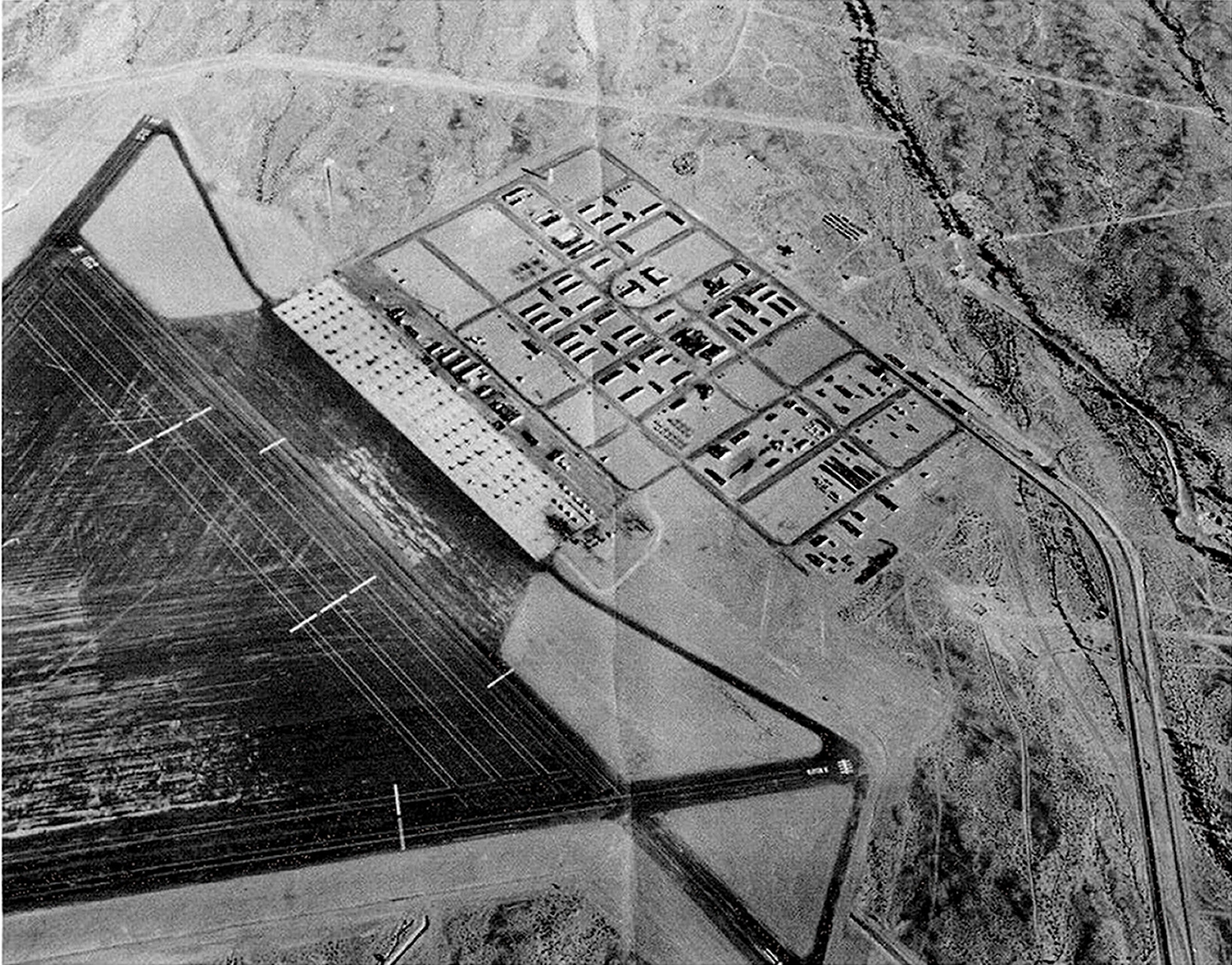 An aerial view of Gila Bend Army Airfield, Ariz., in 1943.  The airbase is adjacent to the Barrry M. Goldwater range and is still in use today.  (Courtesy photo)