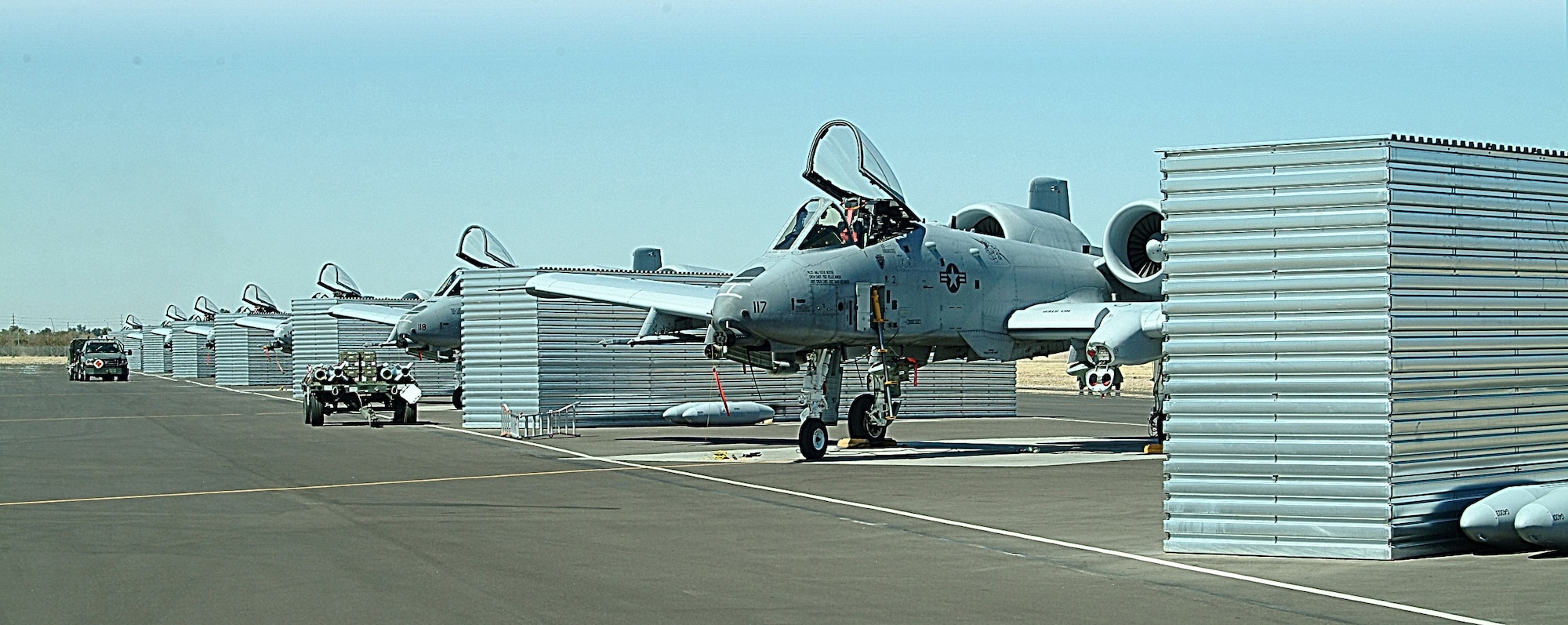 Parked in revetments while deployed to Davis-Monthan Air Force Base, Ariz., 442nd Fighter Wing A-10 Thunderbolt IIs wait for their next missions. (U.S. Air Force photo/Master Sgt. Willliam Huntington)                                                                              