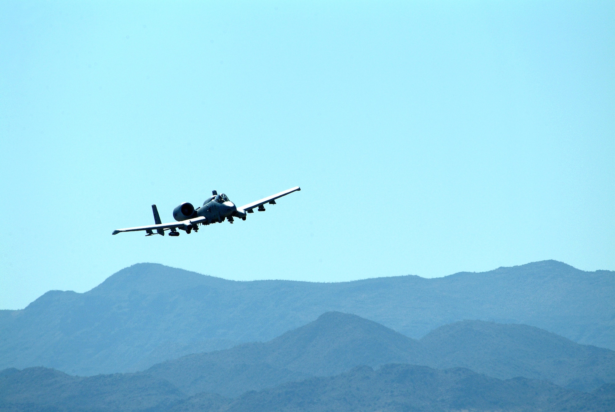 An Air Force Reserve Command A-10 Thunderbolt II from the 442nd Fighter Wing based at Whiteman Air Force Base, Mo., maneuvers over the Barry M. Goldwater Range, Ariz., during live-fire training Feb. 26, 2007. (U.S. Air Force photo/Master Sgt. William Huntington)