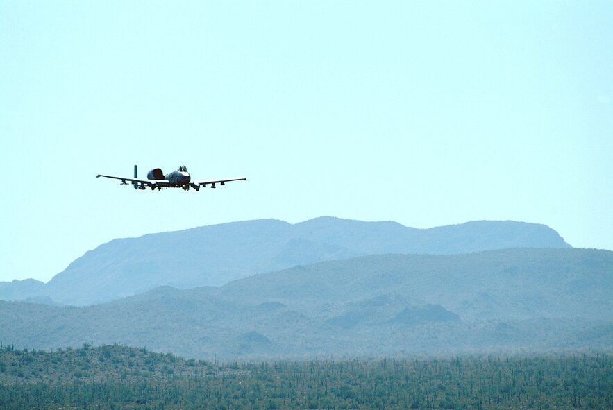 An Air Force Reserve Command A-10 Thunderbolt II from the 442nd Fighter Wing based at Whiteman Air Force Base, Mo., maneuvers over the Barry M. Goldwater Range, Ariz., during live-fire training Feb. 26, 2007. (U.S. Air Force photo/Master Sgt. William Huntington)