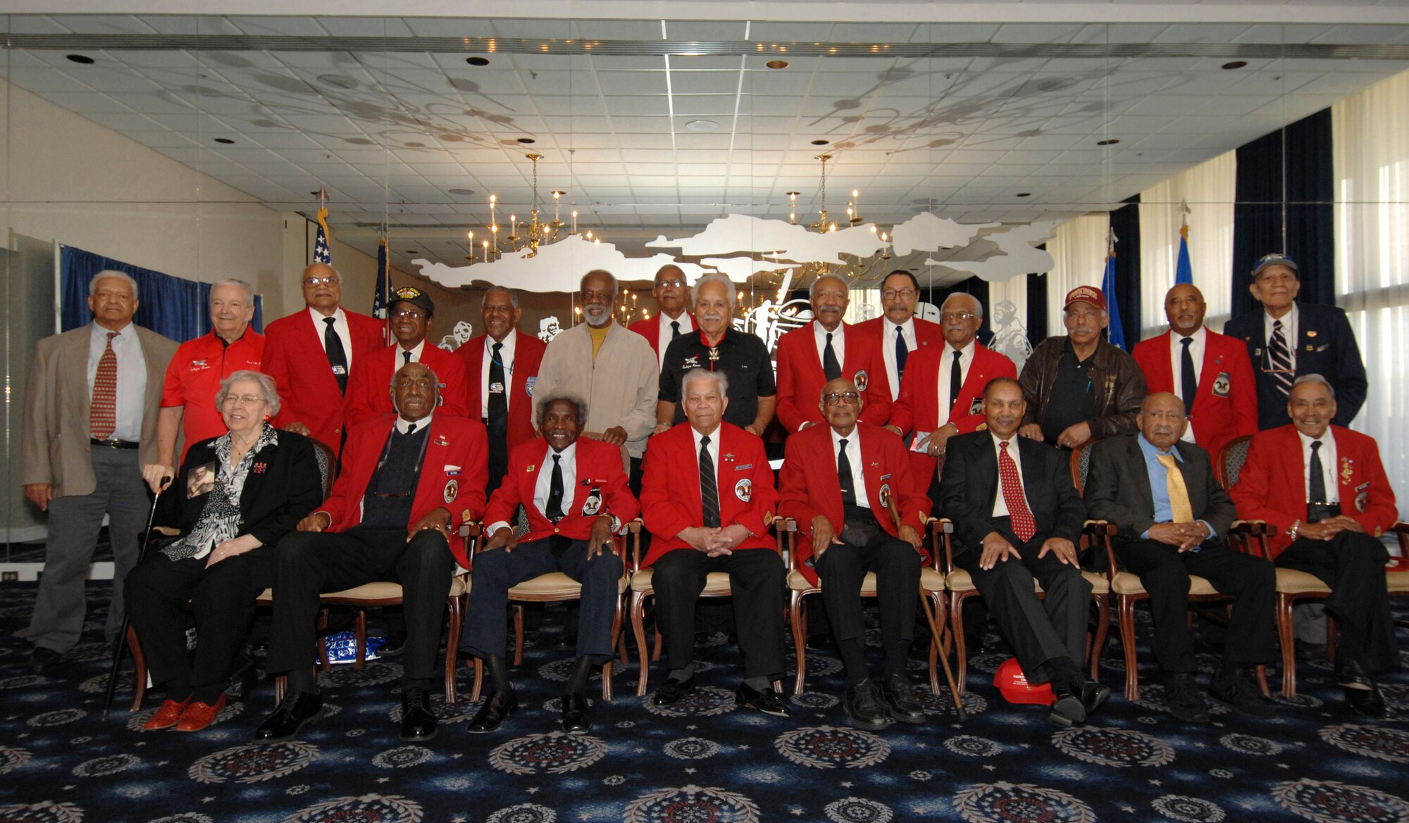 Original members of the Tuskegee Airmen pose for a photograph in the newly dedicated room named in their honor at the Bolling Air Force Base Club in Washington, D.C., March 28. The Tuskegee Airmen received the Congressional Gold Medal from President George W. Bush March 29, the highest civilian honor bestowed by Congress. (U.S. Air Force photo/Airman 1st Class Timothy Chacon)